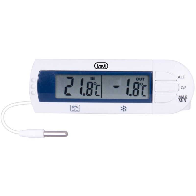 foto del prodotto trevi te 3012 termometro digitale da frigorifero, ampia gamma di misurazione, allarme innalzamento temperatura con suoneria, sensore a filo, bianco