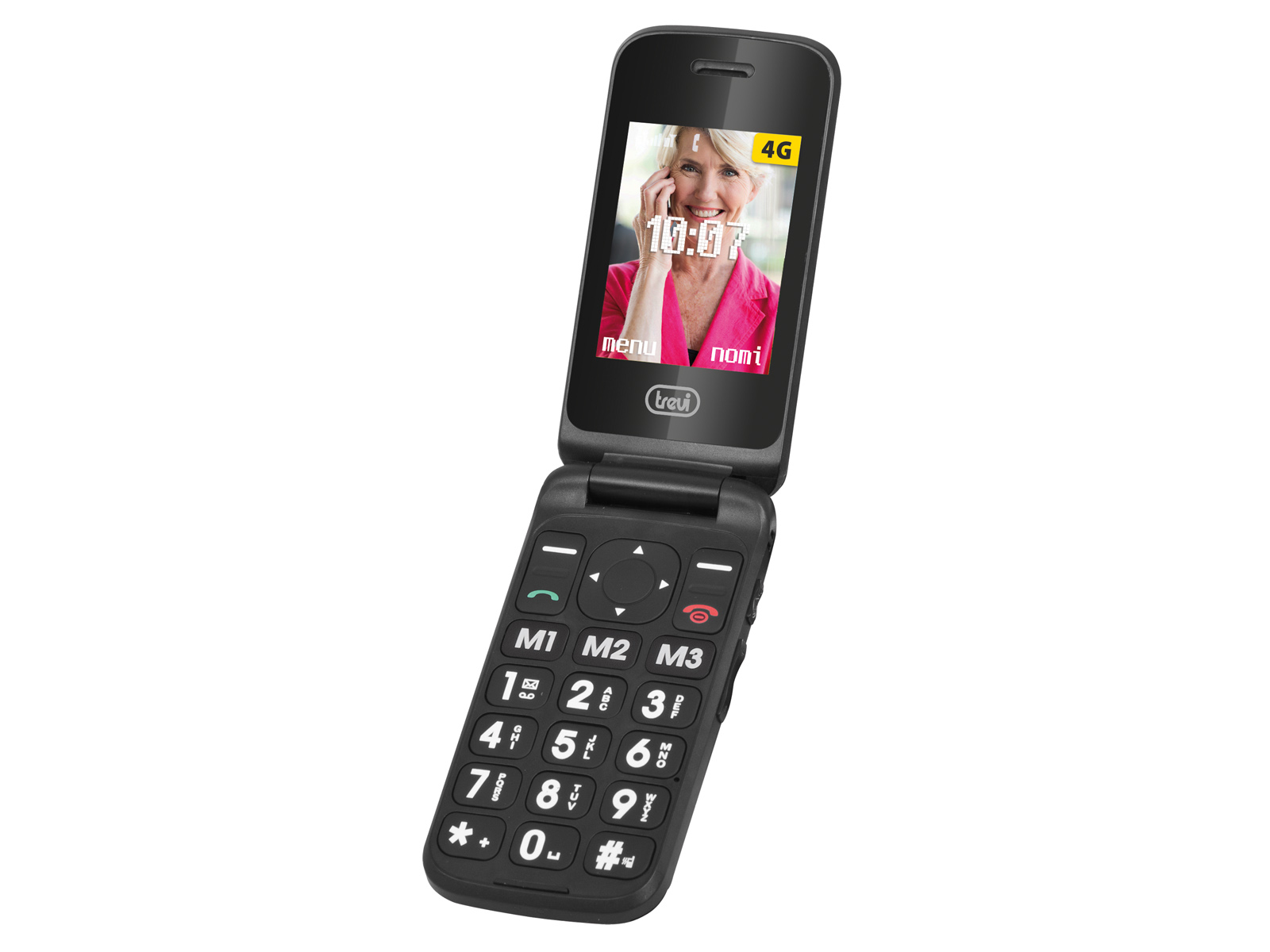 foto del prodotto trevi telefono cellulare per anziani 4g a conchiglia doppio display flex plus 90 4g