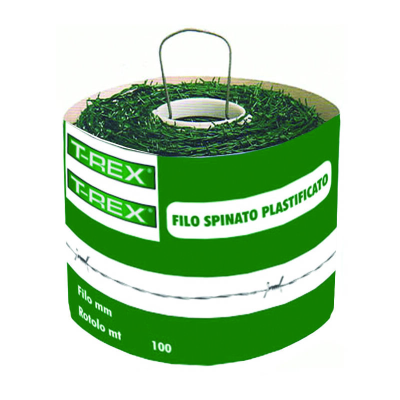 foto del prodotto trex filo ferro spinato zincato e plastificato rotolo da mt.100
