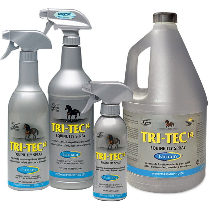 foto del prodotto tri tec insettorepellente per cavalli contro tafani mosche e insetti volanti con filtro solare 3,8l tanica