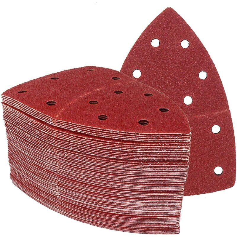 foto del prodotto triangoli abrasivi prio 60 pezzi 11 fori 105 x 152 mm mixpack 10 x grana 40 60 80 120 180 240 ciascuno per levigatrici multiple fogli