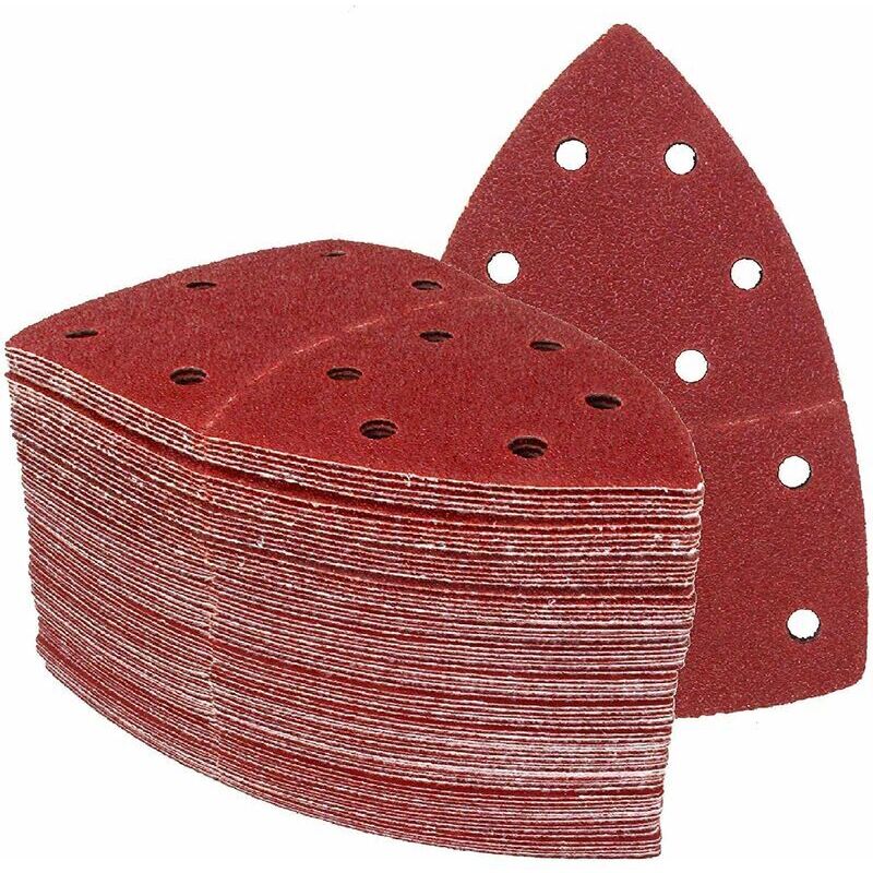 foto del prodotto triangoli di levigatura 60 pezzi 11 fori 105 x 152 mm mixpack 10 x grana 40 60 80 120 180 240 ciascuno per levigatrici multiple fogli