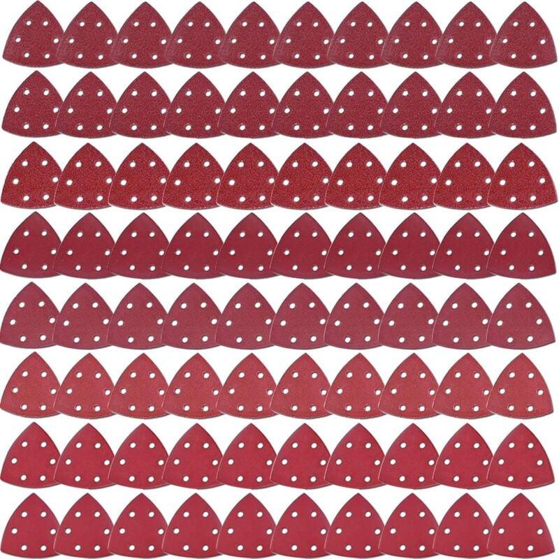 foto del prodotto triangoli di levigatura a 6 fori con gancio e anello da 80 pezzi, grana 40 60 80 120 180 240 320 400, per levigatura e lucidatura