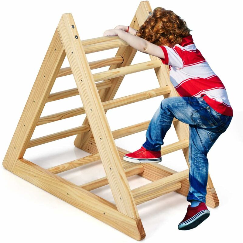foto del prodotto triangolo a gradini, scala giochi arrampicata a triangolo, palestra coperta da casa, legno, per 3 anni