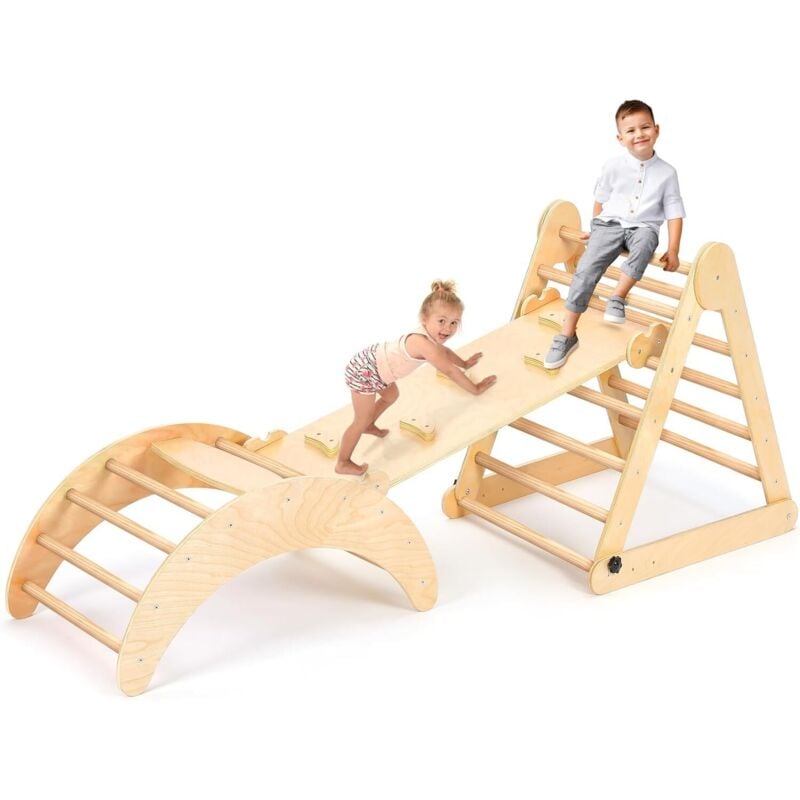 foto del prodotto triangolo da arrampicata 3 in 1 per bambini con scivolo, rampa, scale, attrezzatura da gioco montessori per interni ed esterni, parco giochi per