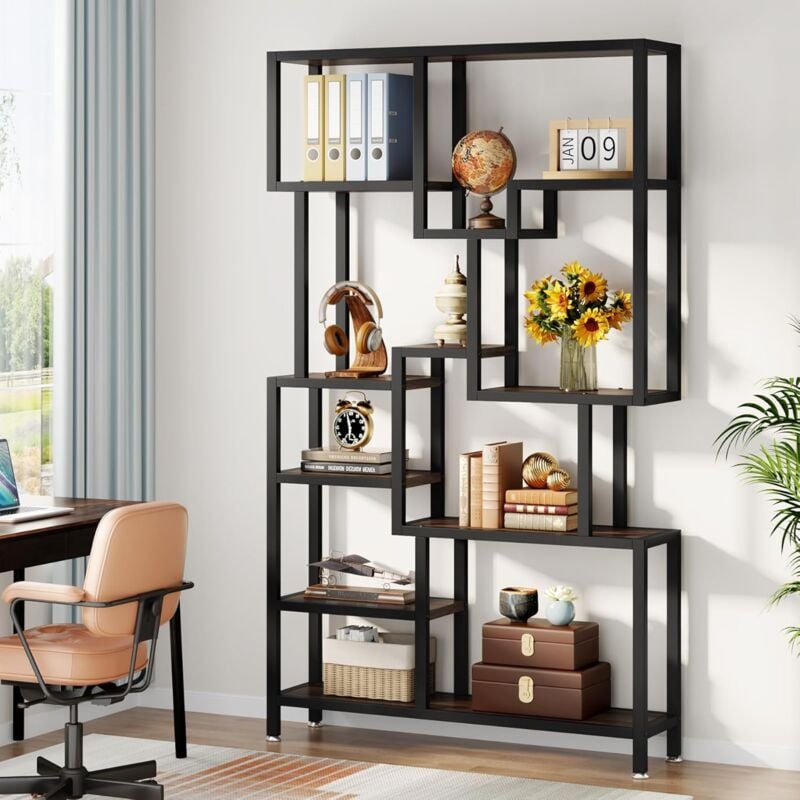 foto del prodotto tribesigns etagere libreria industriale a 7 ripiani, 180 cm, in legno, con struttura in metallo, per soggiorno, casa, ufficio, colore marrone