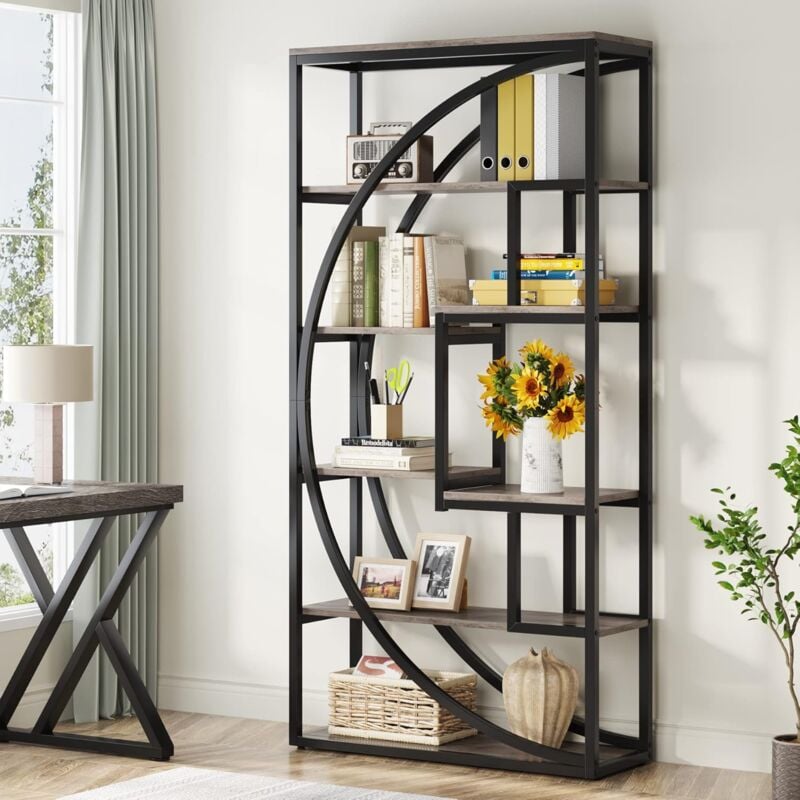 foto del prodotto tribesigns libreria a 5 livelli, scaffale portaoggetti, libreria alta 180 cm con 8 ripiani di stoccaggio aperti, struttura in metallo, per libri,