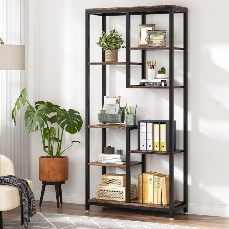 foto del prodotto tribesigns libreria a 6 livelli, scaffale portaoggetti con 8 ripiani, struttura in metallo, per soggiorno, casa e ufficio, marrone vintage e nero