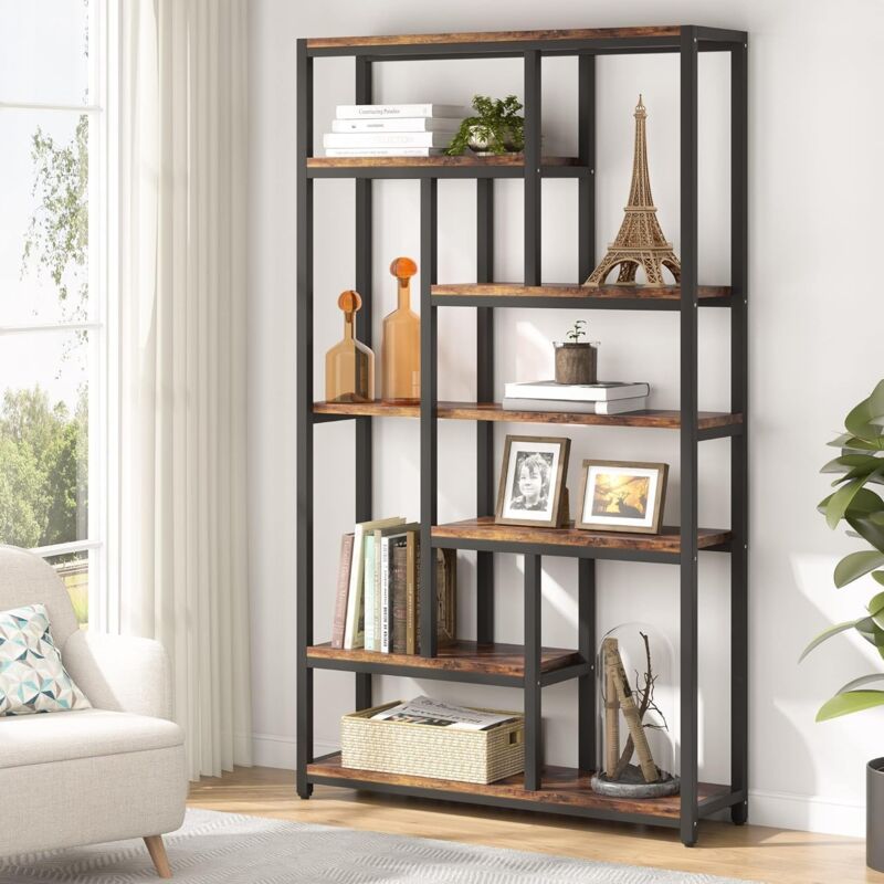 foto del prodotto tribesigns libreria a 7 ripiani, scaffale con telaio in acciaio, scaffale autoportante per soggiorno, cucina aperta, scaffalatura, scaffale per