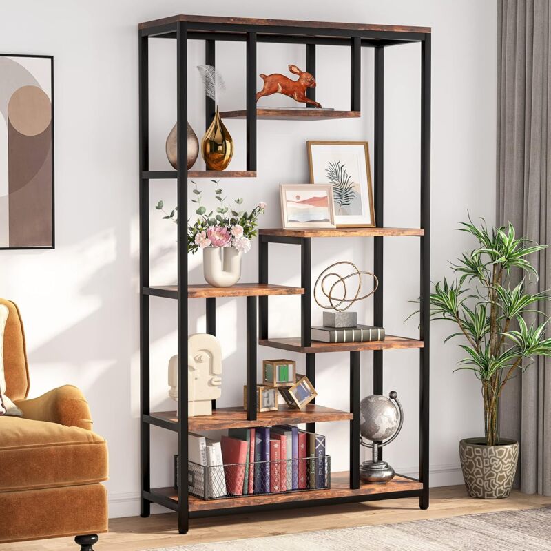 foto del prodotto tribesigns libreria a 8 ripiani, libreria 180 cm, scaffale industriale in legno, scaffalature aperte, moderne librerie in metallo, espositore per
