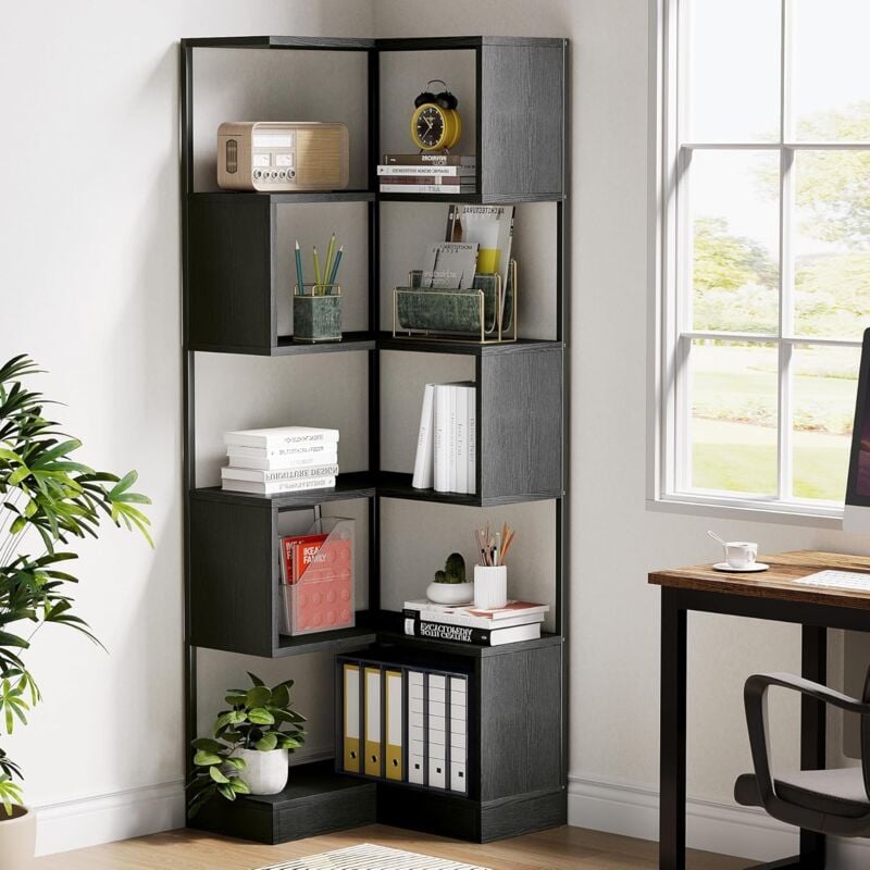 foto del prodotto tribesigns libreria d angolo 180 cm, libreria da terra a 6 piani, scaffale d angolo alto con struttura in metallo per il soggiorno, l ufficio e la