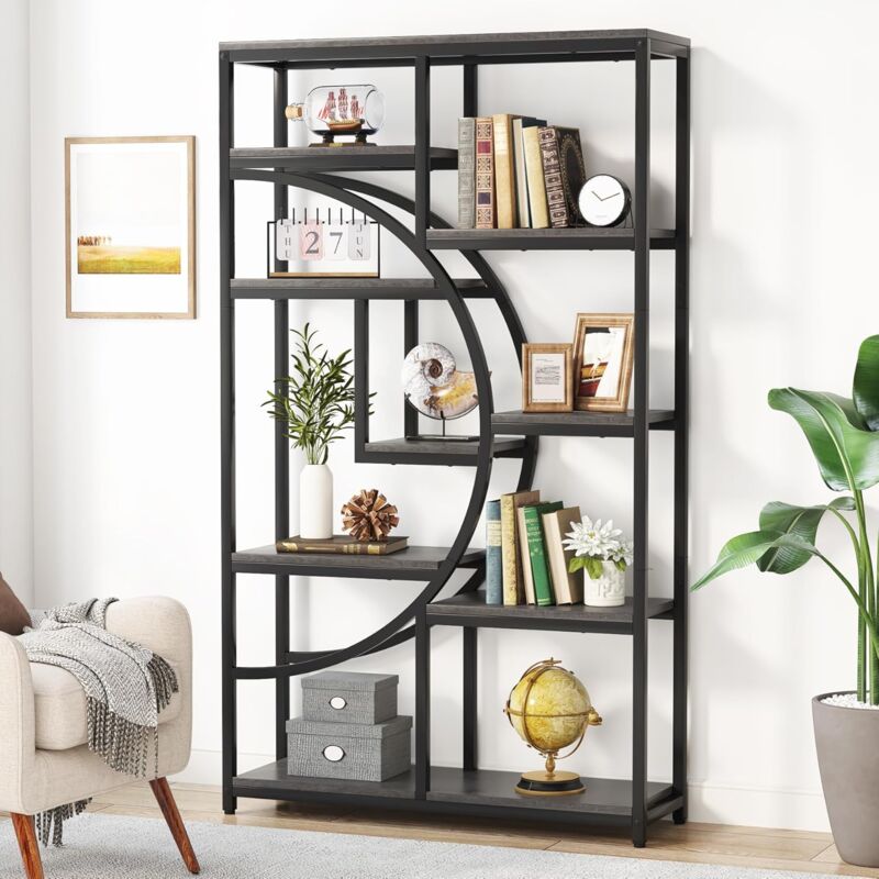 foto del prodotto tribesigns libreria industriale etagere a 5 ripiani, autoportante, alta libreria, organizer con 9 ripiani aperti per soggiorno, camera da letto