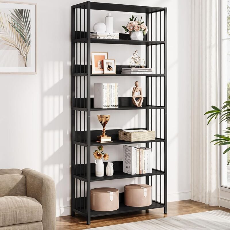 foto del prodotto tribesigns libreria scaffale con 6 livelli, soggiorno divisorio in legno,per ufficio, camera dei bambini, montaggio semplice, stile industriale,