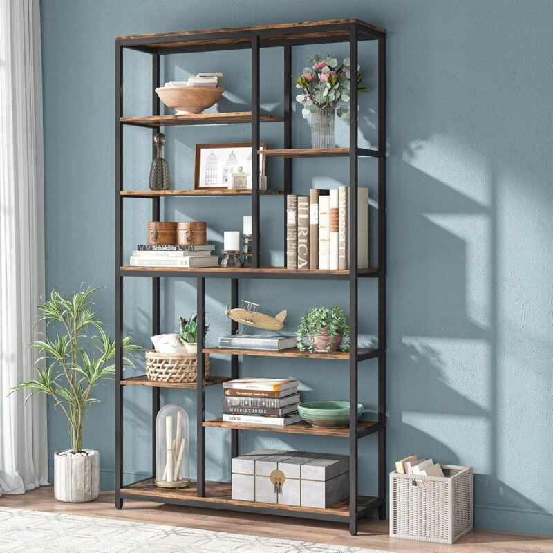 foto del prodotto tribesigns libreria, scaffale per soggiorno, moderno libreria a giorno indipendente portaoggetti da terra con 9 ripiani, per camera da letto,