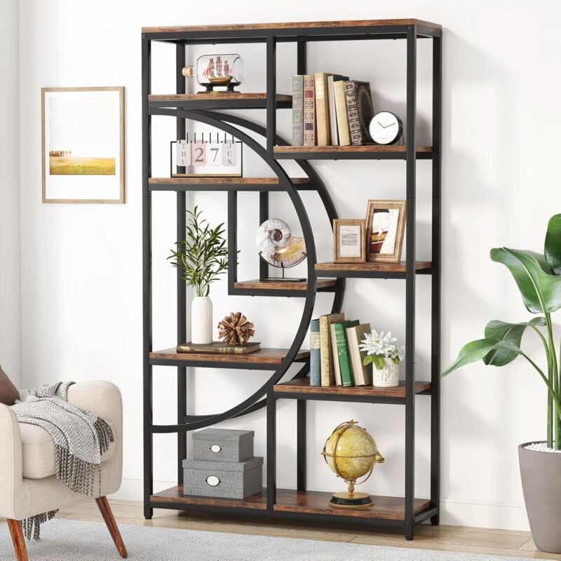 foto del prodotto tribesigns libreria, scaffale portaoggetti a 5 livelli, libreria alta autoportante con ripiano portaoggetti a 9 aperti, per soggiorno, camera da
