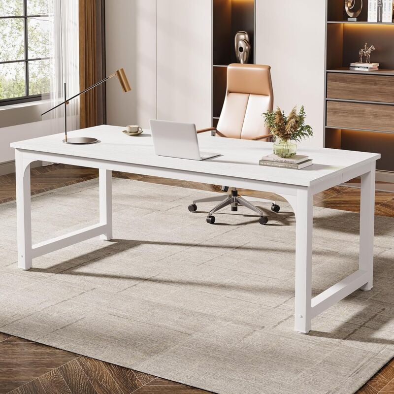 foto del prodotto tribesigns moderno tavolo per computer, 180 x 80 cm, grande tavolo da ufficio, scrivania per computer, studio casa, ufficio, telaio in metallo