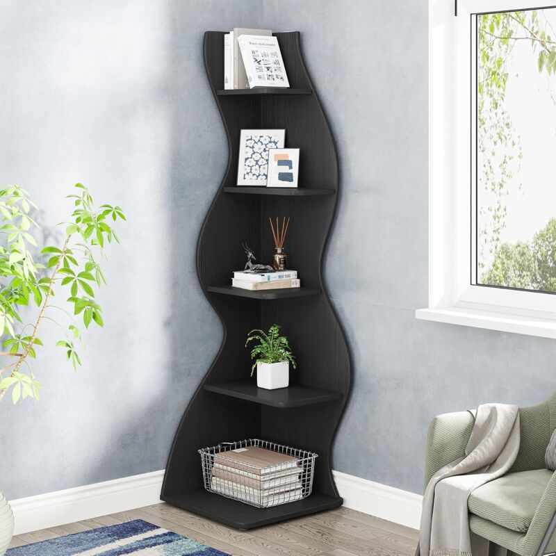 foto del prodotto tribesigns scaffale angolare, moderno mensola angolare a 5 livelli, scaffale per scaffali libreria scaffale per piante unit organizzativa per