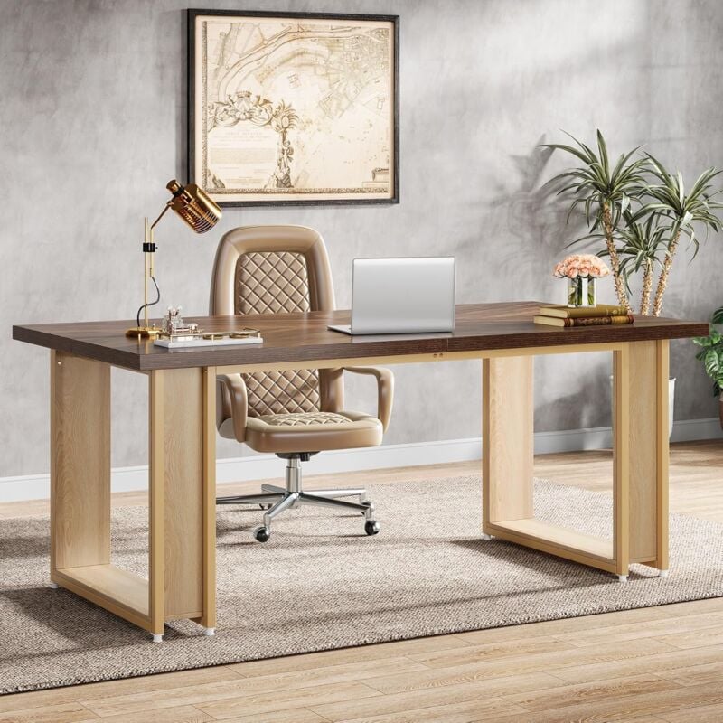 foto del prodotto tribesigns scrivania 160cm per ufficio, scrivania in legno semplice per ufficio grande scrivania per computer scrivania rustica marrone postazione