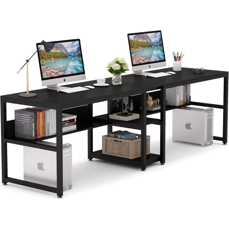 foto del prodotto tribesigns scrivania per due persone con libreria, 78,7 cm, scrivania doppia per due persone, scrivania rustica con ripiano per casa e ufficio