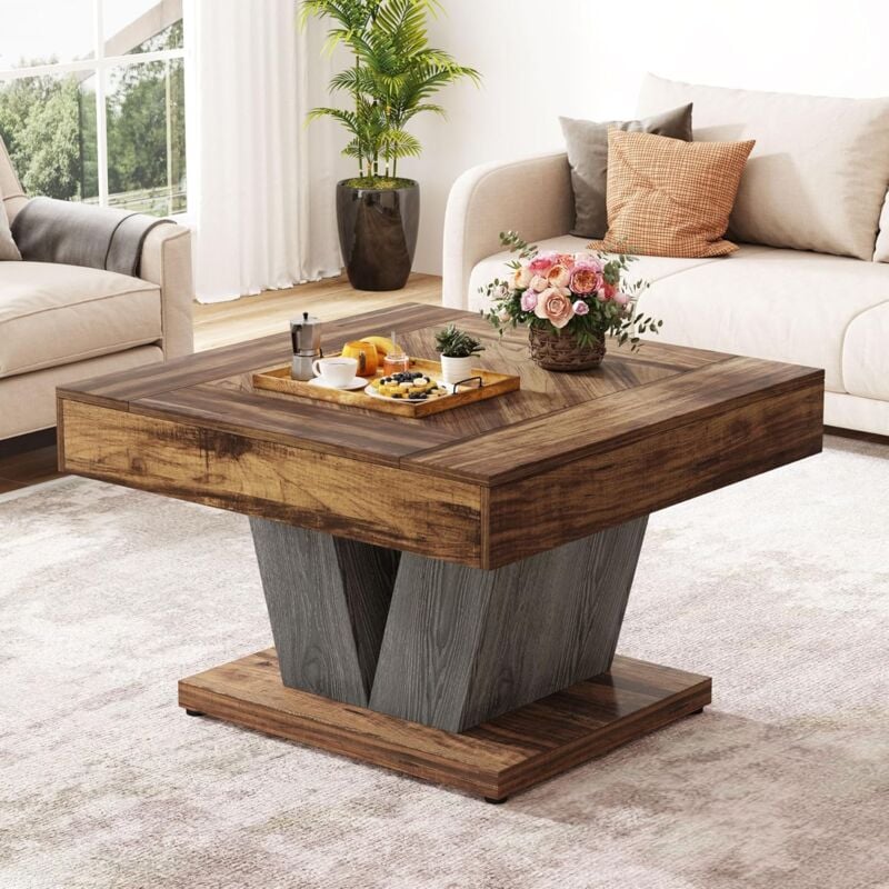 foto del prodotto tribesigns tavolino da caff quadrato, tavolino da caff in legno per soggiorno, 80 cm, moderno tavolo da cocktail e t , tavolo d accento, rustico,