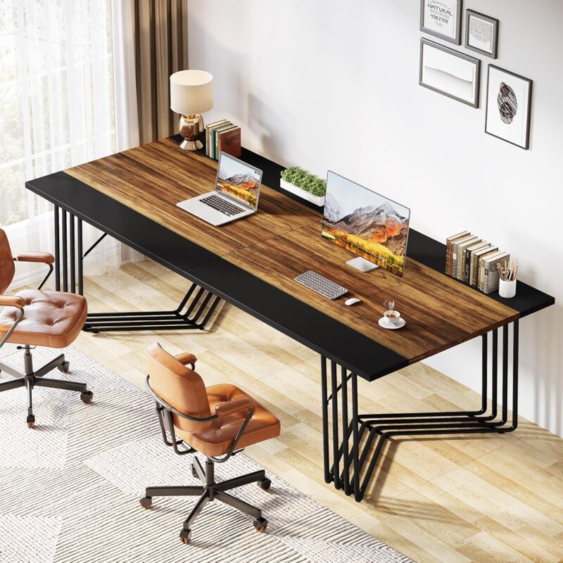 foto del prodotto tribesigns tavolo da conferenza 200 cm, scrivania per computer per 2 persone, scrivania per ufficio con robusta struttura geometrica in metallo,