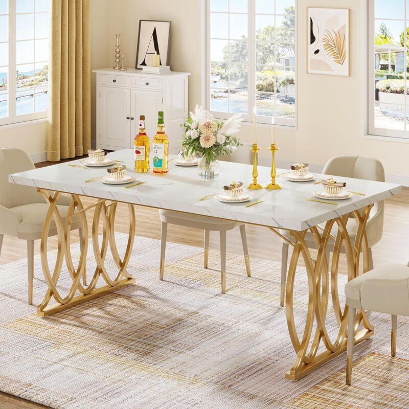 foto del prodotto tribesigns tavolo da pranzo 160 cm, tavolo da pranzo rettangolare con geometric legs, tavolo moderno da cucina e sala da pranzo per massimo 6