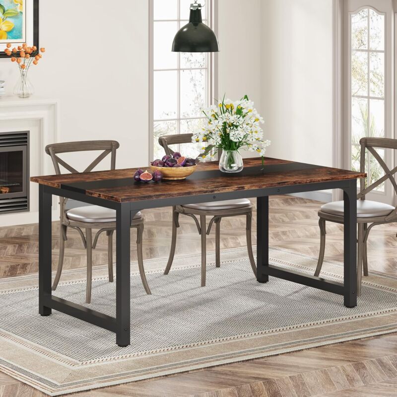 foto del prodotto tribesigns tavolo da pranzo industriale per 4 6 persone, rettangolare, 160 x 80 cm, per sala da pranzo, cucina, soggiorno, con gambe in metallo