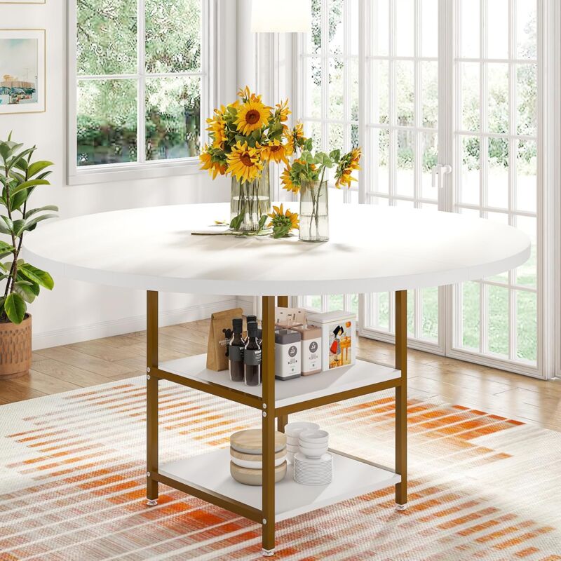 foto del prodotto tribesigns tavolo da pranzo rotondo per 4 persone, 120 x 75 cm diametro x a , stile industriale, tavolo da cucina in legno con ripiano per sala da