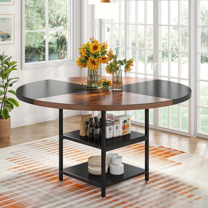 foto del prodotto tribesigns tavolo da pranzo rotondo per 4 persone, 120 x 75 cm diametro x a , stile industriale, tavolo da cucina in legno con ripiano per sala da