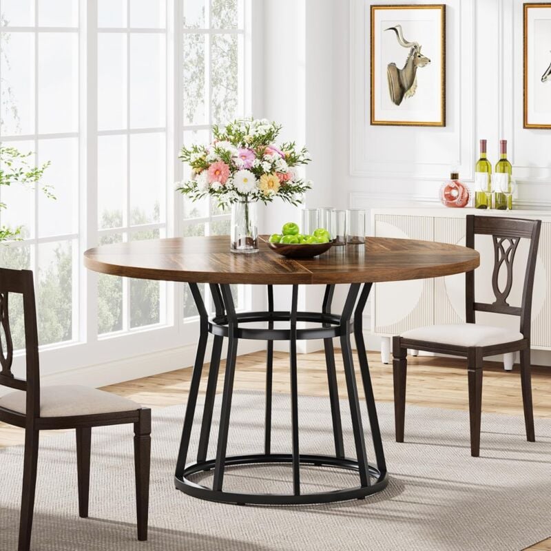 foto del prodotto tribesigns tavolo da pranzo rotondo per 4 persone, tavolo da pranzo rotondo con base in metallo, tavolo rotondo da cucina da 110 cm, per soggiorno,