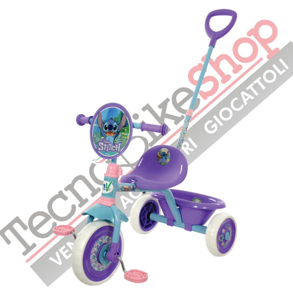 foto del prodotto triciclo a pedali con manico first trike disney stitch