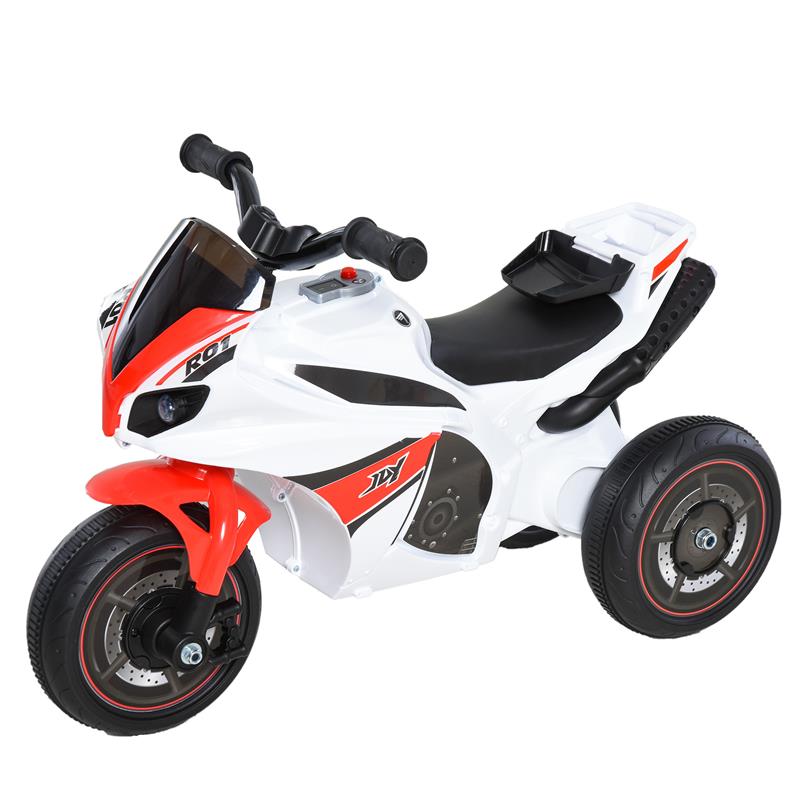 foto del prodotto triciclo moto elettrica giocattolo per bambin con musica e fari bianco e rosso