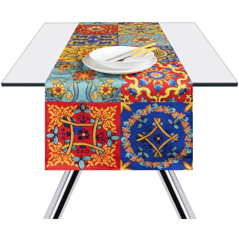 foto del prodotto trinacria tovaglia runner da tavola, 100 cotone. 140 x 45 cm excelsa