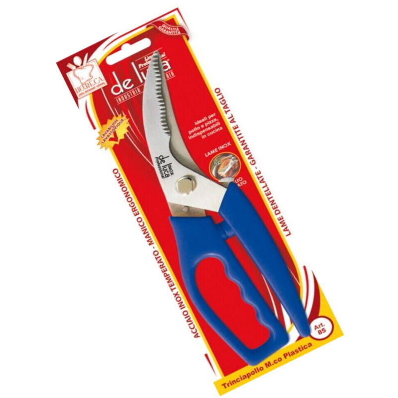 foto del prodotto trinciapollo tagliapollo acciaio inox prof 24cm manico plastica lama dentellata