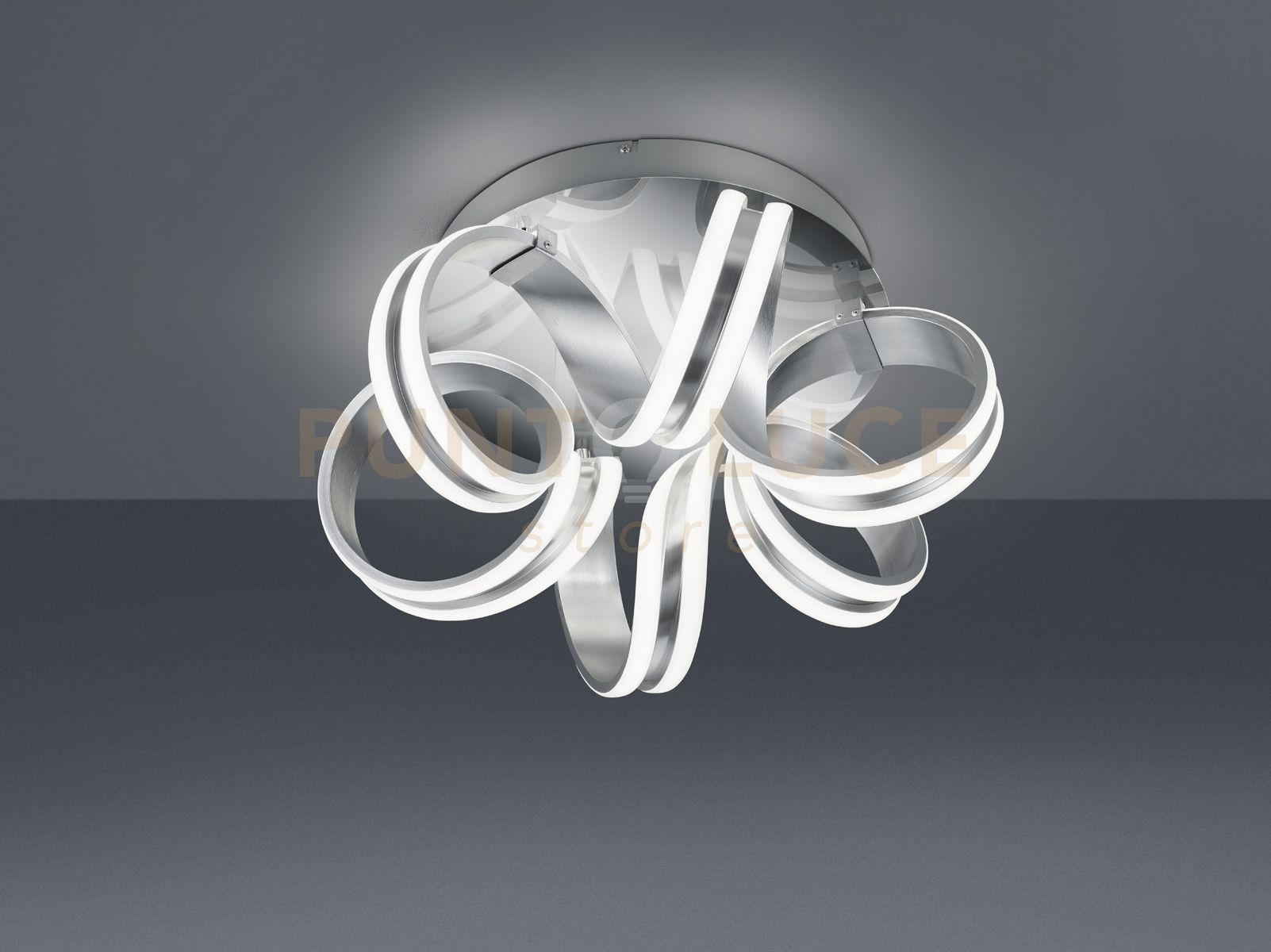 foto del prodotto trio carrera plafoniera led metallo alluminio tiranti regolabili con variazione intensita con interruttore a parete d. 45cm