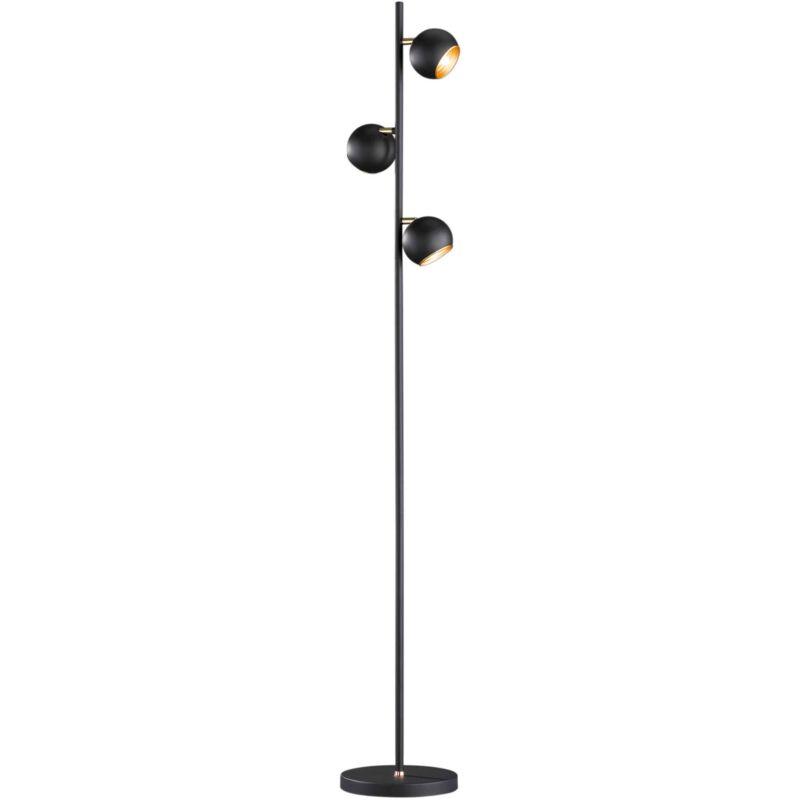 foto del prodotto trio dakota piantana metallo nero e oro con 3 diffusori orientabili com dimmer integrato h. 155cm attacco g9
