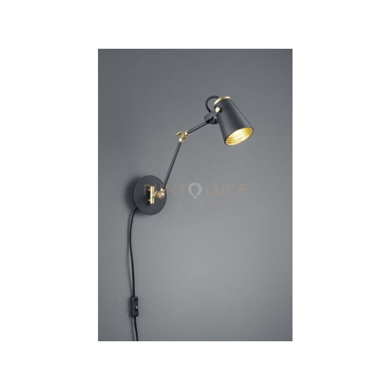 foto del prodotto trio edward applique diffusore orientabile metallo nero opaco e interno oro 1 luce attacco e14