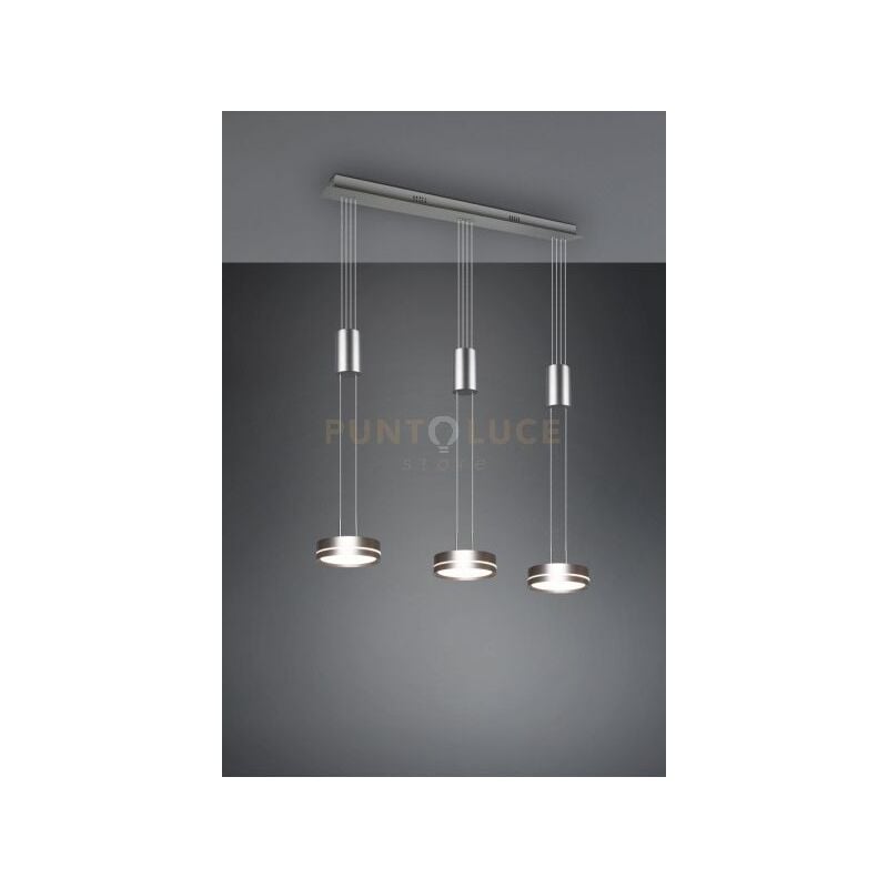 foto del prodotto trio franklin barra 3 sospensioni led 27w 3150lm, 3000k regolabile in altezza con bilancieri acciaio satinato dimmerabile con interruttore l. 85cm
