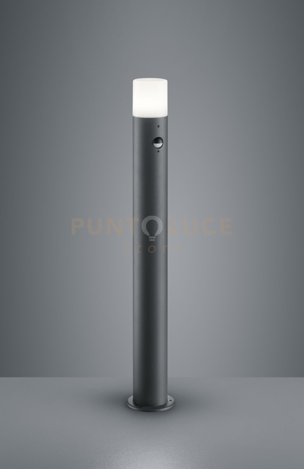foto del prodotto trio hoosic palo alto led cilindro antracite e diffusore bianco con sensore di movimento h.80 cm 1 luce attacco e27