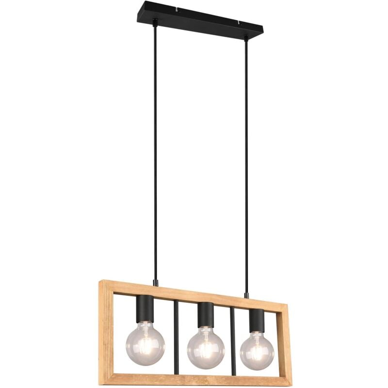 foto del prodotto trio lampada a sospensione 3 luci, legno e metallo, 60x150x8 cm, agra