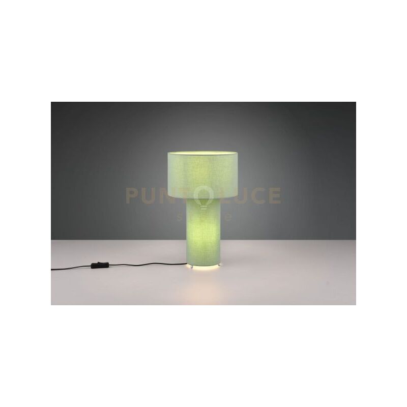 foto del prodotto trio leuchten bale lampada da tavolo base illuminata e paralume tessuto verde h. 40cm 2 luci attaco e27