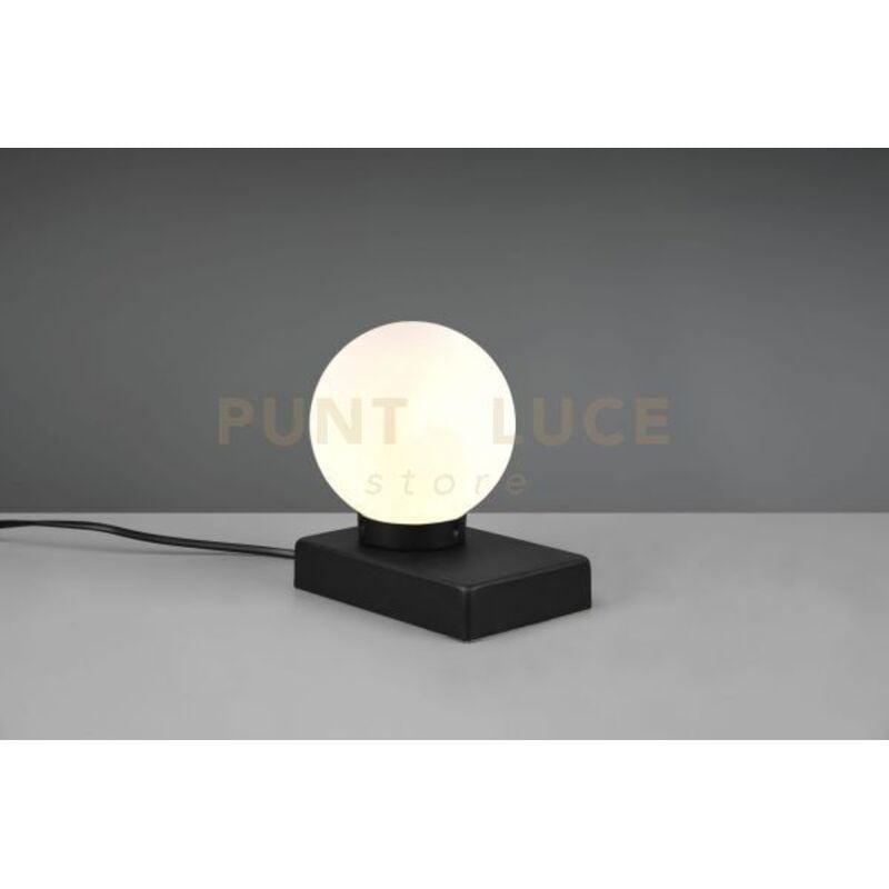 foto del prodotto trio leuchten davi ii lampada da tavolo acciaio sfera vetro bianco h.15cm 1 luce attacco e14