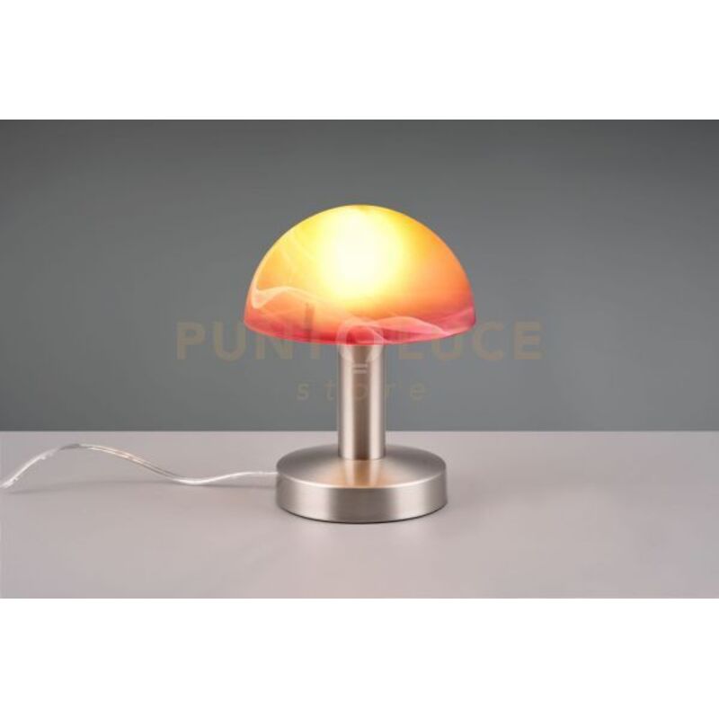 foto del prodotto trio leuchten fynn ii lampada cupola in acciaio e vetro sabbiato arancione spazzolato 1 luce attacco e14 h.21cm
