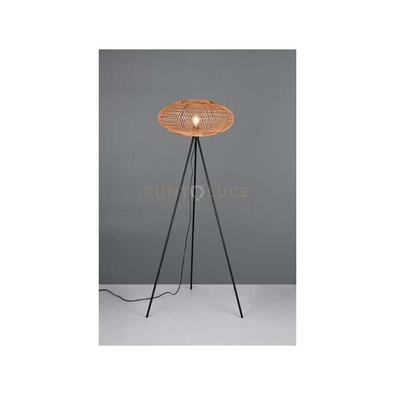foto del prodotto trio leuchten hedda piantana tre piedi metallo nero con diffusore corda naturale h. 150cm 1 luce attacco e27
