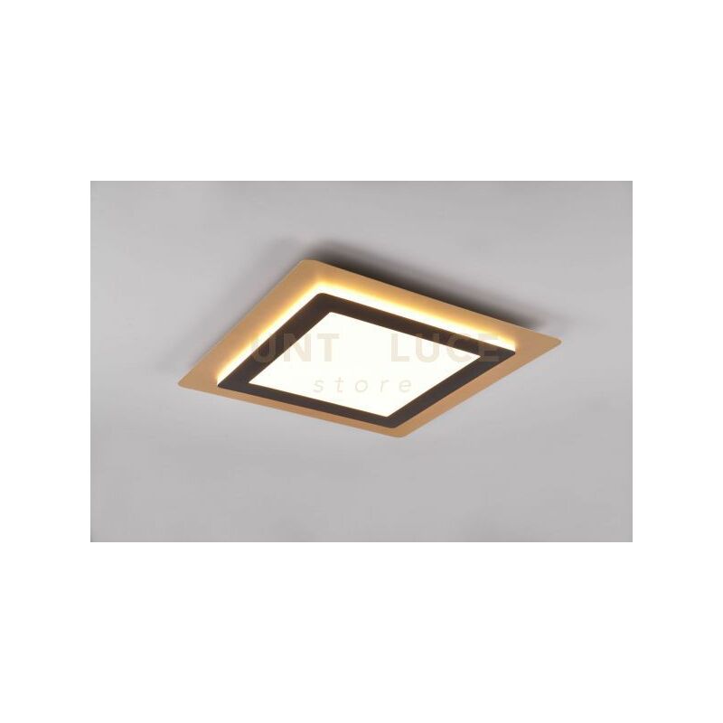 foto del prodotto trio leuchten morgan plafoniera a led 46w 6000lm, 2700 6500k oro quadrata bordo metallo nero illuminato con telecomando multifunzione 45cm x 45cm