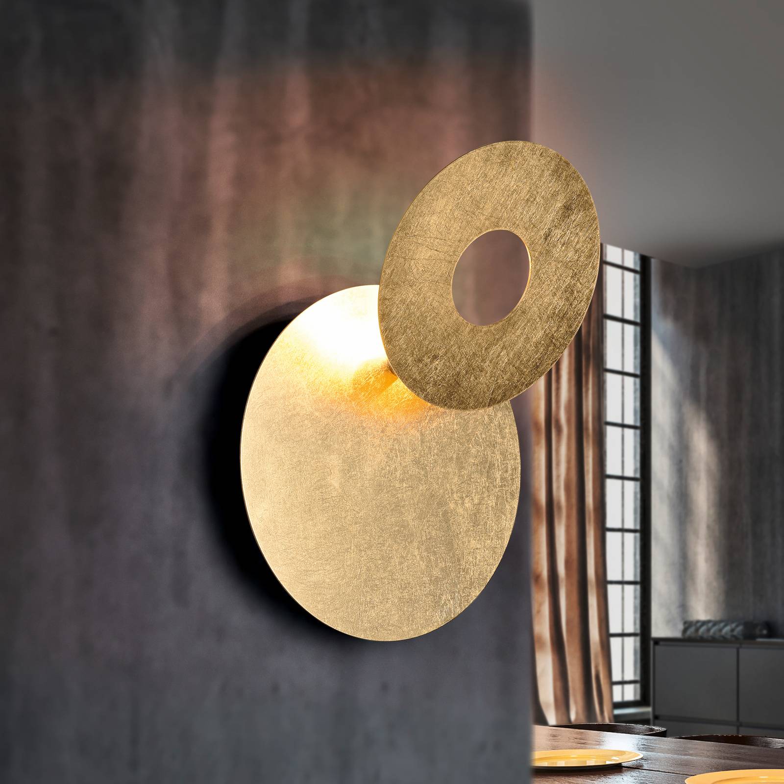 foto del prodotto trio lighting applique a led leano, lente rotonda, oro, indiretta
