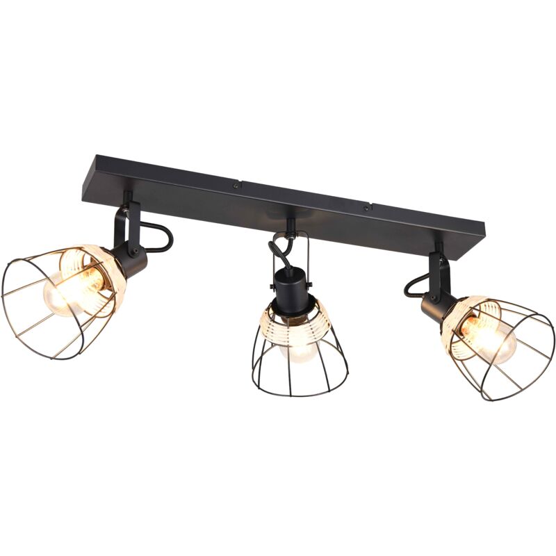 foto del prodotto trio lighting barra 3 luci, rattan e metallo, naturale e nero, l 62 cm, jerome