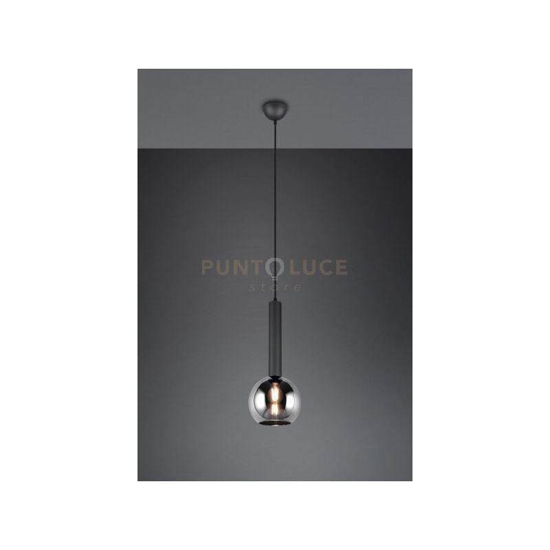 foto del prodotto trio lighting clayton sospensione metallo nero vetro fume cromato d. 20cm 1 luce attacco e27