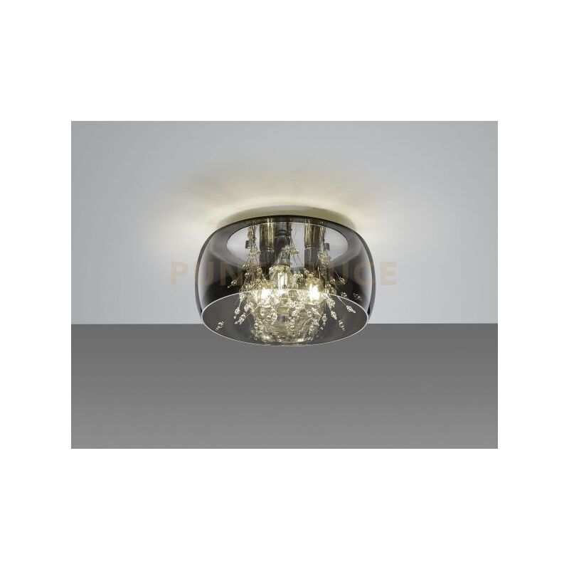 foto del prodotto trio lighting crystel plafoniera metallo cromato vetro fume cromato con decori effetto cristallo d. 34cm 3 luci attacco e14