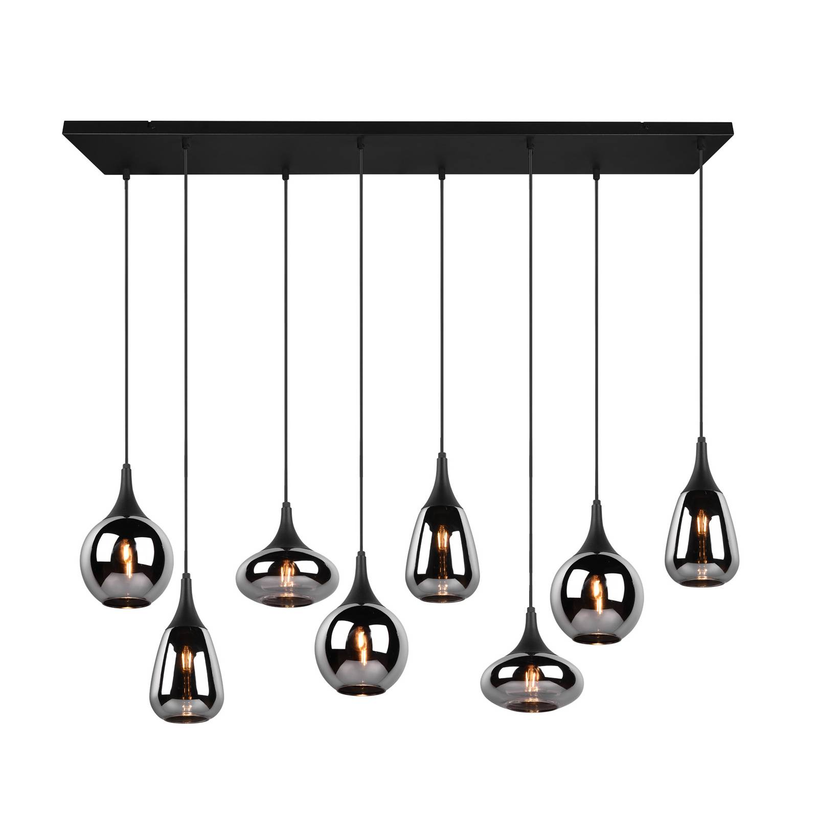 foto del prodotto trio lighting lampada a sospensione lumina, a 8 luci, nero cromo, vetro